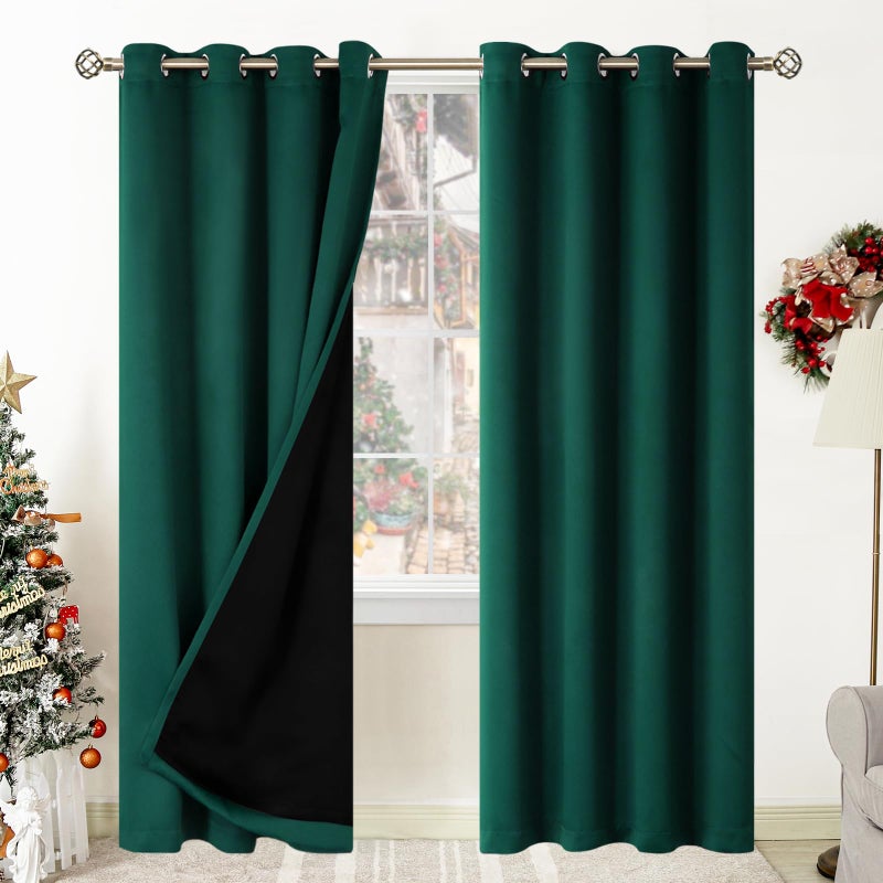 BGment Thermal Insulated 100% Blackout Curtains for Bedroom with Black Liner, Double Layer Full Room Darkening Noise Reducing Grommet Curtain (52 x 84 Inch, Emerald, 2 Panels) - Image 1